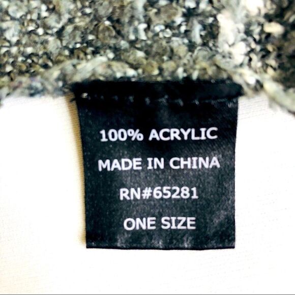 Plaid Knit Rectangle Scarf with Fringe, Blue Gray - Picture 7 of 8